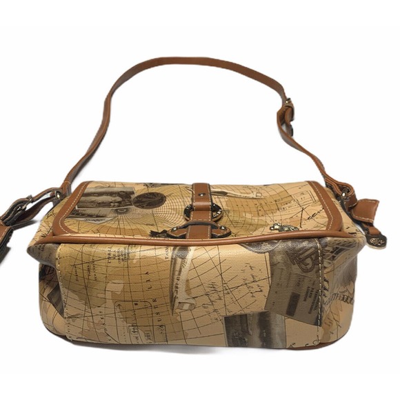 Teenie Weenie Gold Teddy Bear Brown Map Print Adjustable Strap Handbag Purse - Picture 5 of 12